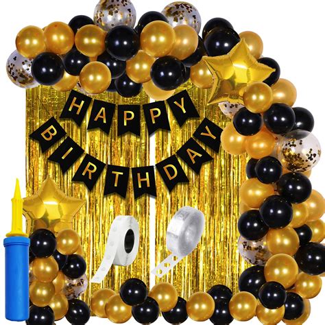 Buy Party Propz Foil, Latex, Paper (Cardstock) Birthday Decoration Kit 61 Pcs, Black And Gold ...