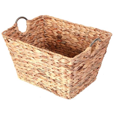 Vintiquewise Large Square Water Hyacinth Wicker Laundry Basket with Metal Handles-QI003365.L ...