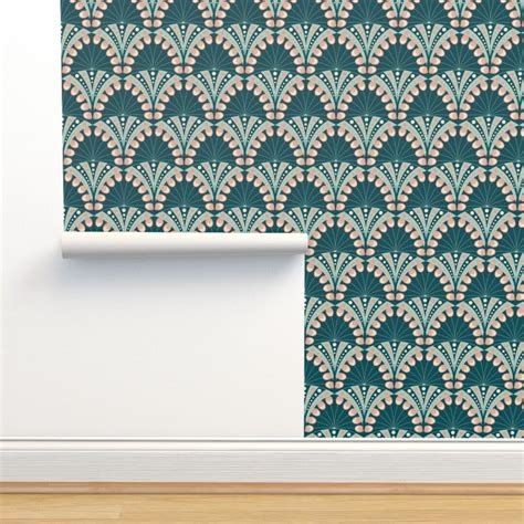 Art Deco Wallpaper Art Deco Peacock Feathers Spring by - Etsy