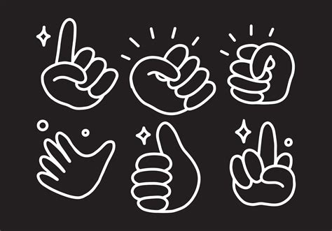 set of funny cartoon hand gesture illustrations. line illustration in ...