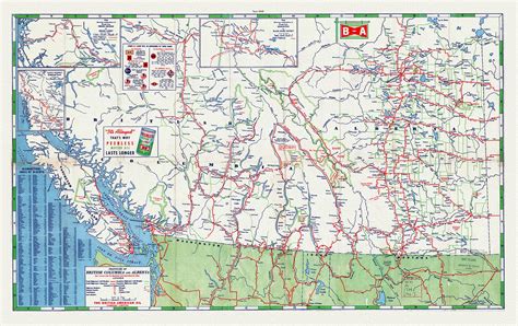 Road Map of the Provinces of British Columbia and Alberta, 1940 , Map ...