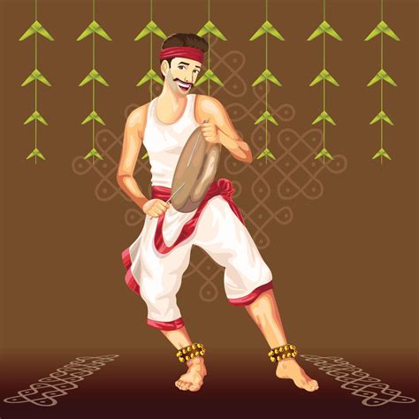 Tamil Folk Dancer with Drum 2555681 Vector Art at Vecteezy