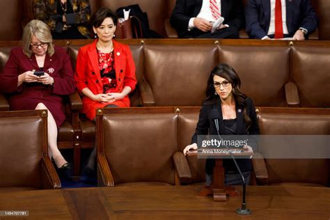 U.S. Rep.-elect Lauren Boebert speaks in the House Chamber during the ...