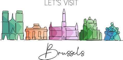 One continuous line drawing of Brussels city skyline, Belgium ...