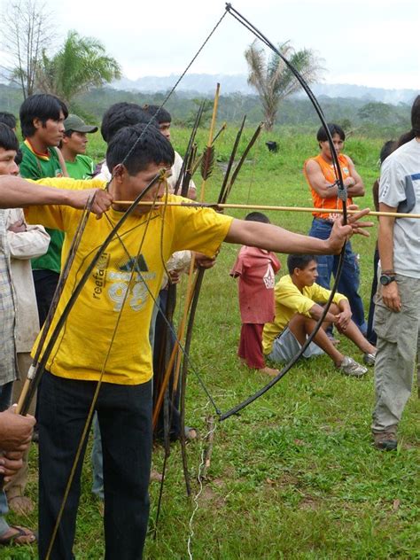 Tsimane' shooting a traditional bow and arrow. | Download Scientific ...