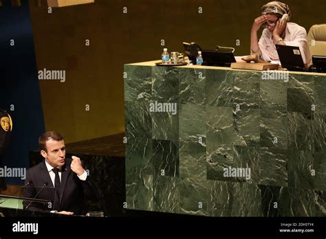 French president Emmanuel Macron speeking during 72th UN assembly in ...