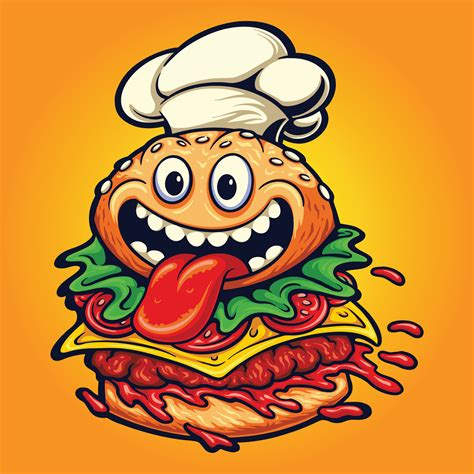 Funny burger chef logo mascot 6923359 Vector Art at Vecteezy