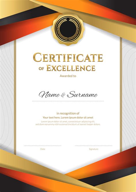 Portrait luxury certificate template with elegant golden border frame, Diploma design for ...