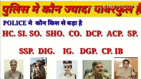 Police officer Ranks SI. SO. SHO. CO. ASI .ACP. DSP. SSP. DIG. IG. DGP. IB मे कौन अधिक पावरफुल ...