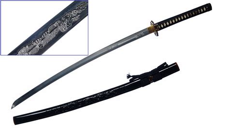 Katana 1095 High Carbon Steel Folded Blade Hand-Engraved Dragon ...