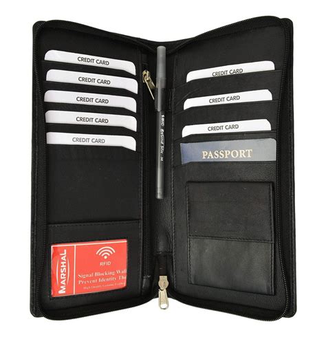 Marshalwallet RFID Premium Leather Zipper Travel Credit Card Passport Wallet RFID P 663 Black ...