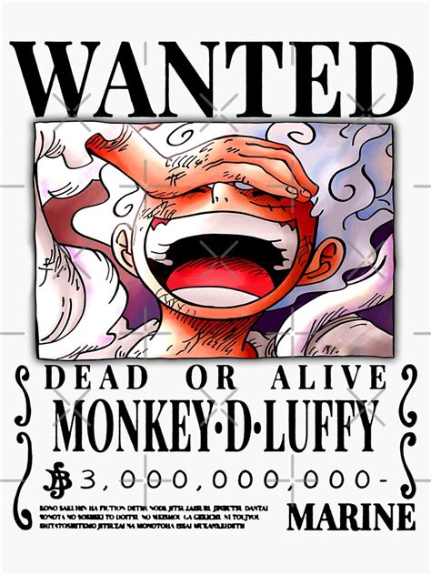 "Luffy Wanted Poster Gear 5" Sticker for Sale by Bass15 | Redbubble