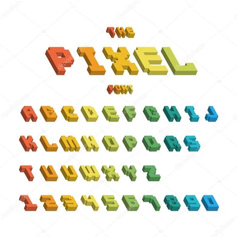 Pixel retro font video computer game design 8 bit letters numbers electronic futuristic style ...