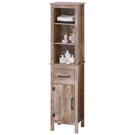 kleankin Tall Bathroom Storage Cabinet, Freestanding Linen Tower with 3 ...