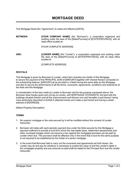 Mortgage Deed Template (Download)