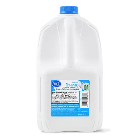 Great Value 1% Low Fat Milk, Gallon, 128 fl oz - Walmart.com
