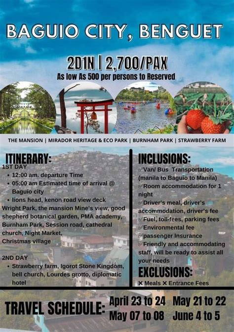 2-Days/1-Night Baguio Tour Package | ARON STAR TRAVEL & TOURS - Yellow ...