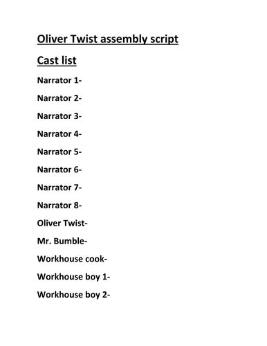 Oliver Twist assembly script | Teaching Resources