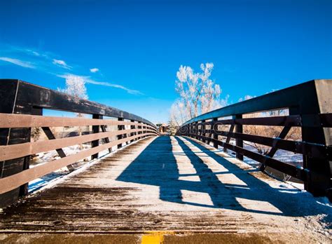 Snowy Wooden Bridge In The Winter. Stock Photo - Image of bridge, colorado: 106857116