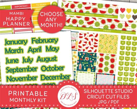 Monthly Planner Stickers Happy Planner Monthly Kit Printable - Etsy