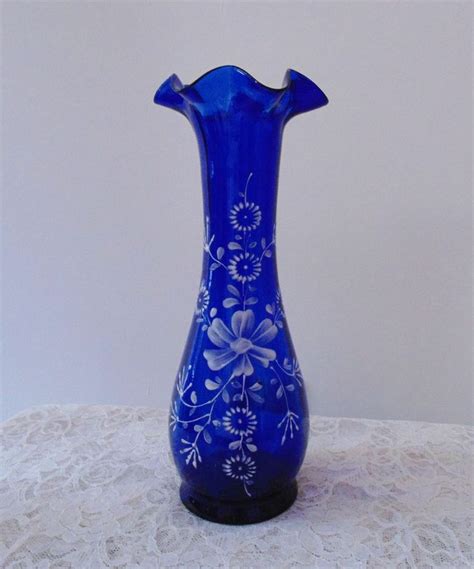 Antique Victorian Bohemian Hand-Blown Cobalt Blue Glass Enameled Vase | Blue glass vase, Vase ...
