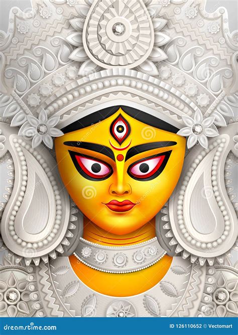 Goddess Durga Face in Happy Durga Puja Subh Navratri Background Stock ...