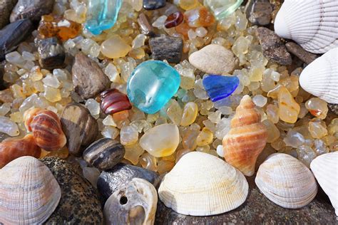 Sea Shells Art Prints Blue Seaglass Sea Glass Coastal Photograph by Baslee Troutman Art Prints