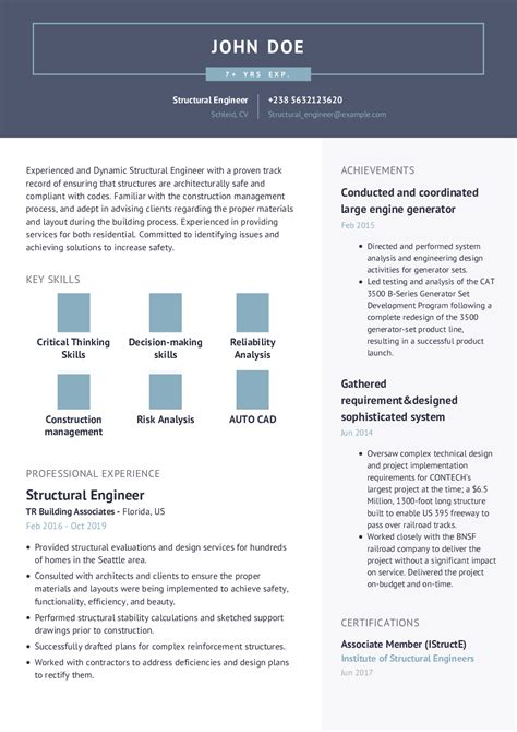 Structural Engineer Resume Example With Content Sample | CraftmyCV