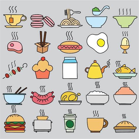 Conjunto de iconos de alimentos de colores. Ilustración vectorial | Descargar Vectores gratis