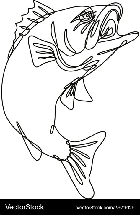 Largemouth bass jumping up continuous line drawing