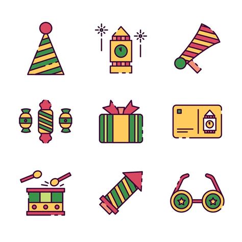 New Year Festivity Icon Set 4394704 Vector Art at Vecteezy