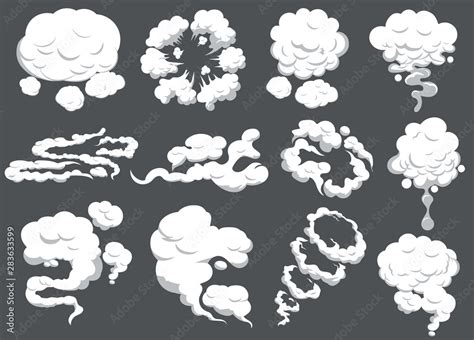 Cartoon smoke set. Smoking car motion clouds cooking smog smell ...