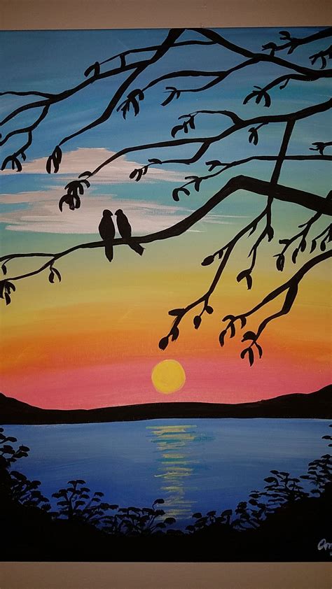 Sunrise love birds acrylic painting in 2024 | Landscape art painting ...