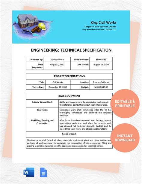 Technical Specifications Template - Design Talk