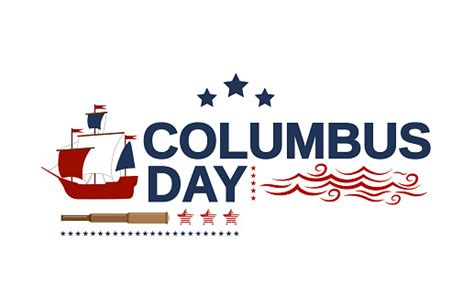 Columbus Day White Banner With Ship Telescope And Waves Vector Illustration Stock Illustration ...