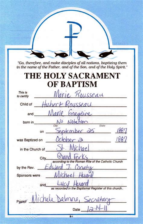 Roman Catholic Baptism Certificate Template