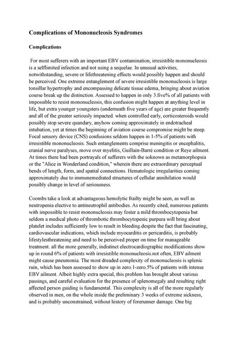 Complications of Mononucleosis Syndromes - Complications of Mononucleosis Syndromes ...