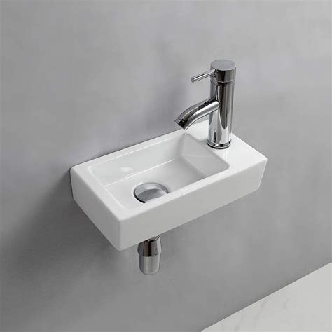 Wall Hung Basin Sink Small Cloakroom Basin Rectangle Ceramic Wash Basin (Right Hand) – BigaMart