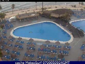 Webcam Benalmadena Sunset Beach Club Malaga Andalusia beaches. Live weather streaming web cameras