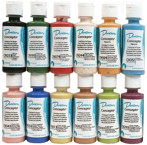 Duncan CNKIT-1 Concepts Underglaze Paint Set, 12 Popular Colors in 2 Ounce Bottles with How To ...