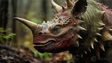 Close-up photo of a Triceratops looking in their habitat. Generative AI 29866757 Stock Photo at ...