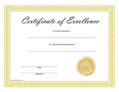 Certificate of Excellence – Free Printable