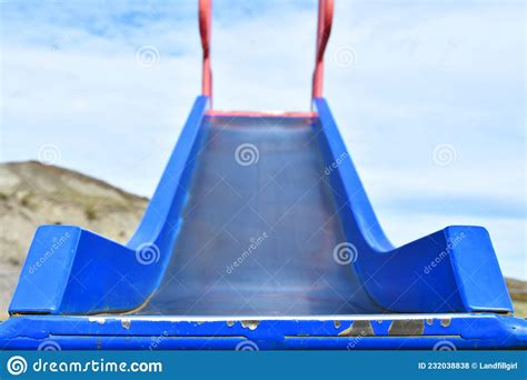 Bright Blue Playground Slide Stock Photo - Image of play, child: 232038838