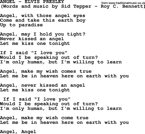 Angel by Elvis Presley - lyrics