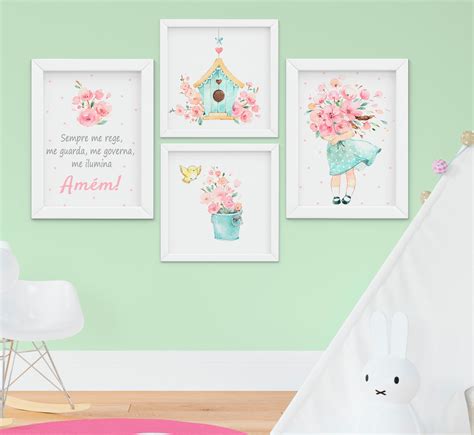 Quadro Infantil Quarto Bebê Menina Flores Jardim Aquarela | Elo7