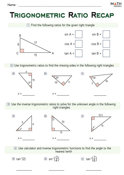 Trigonometric Ratios Worksheets - Math Monks