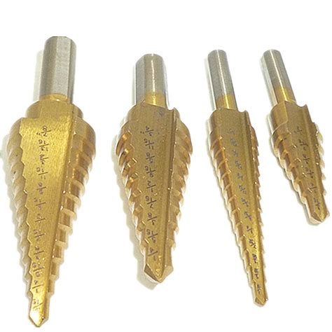 4pcs Step Drill Bit Set Titanium HSS Industrial Reamer 3/16" 1/2" 1/4" 3/4" 3/16" 7/8" 1/8" 1/2 ...