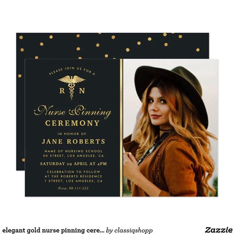 elegant gold nurse pinning ceremony photo invitation | Zazzle | Pinning ceremony, Pinning ...