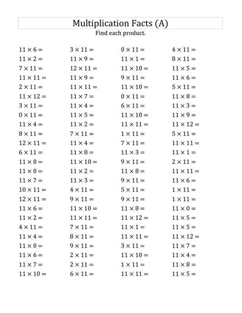 Multiplication Facts 11 And 12 Worksheets