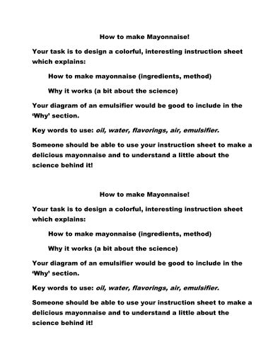 Emulsifiers: Making Mayonnaise | Teaching Resources
